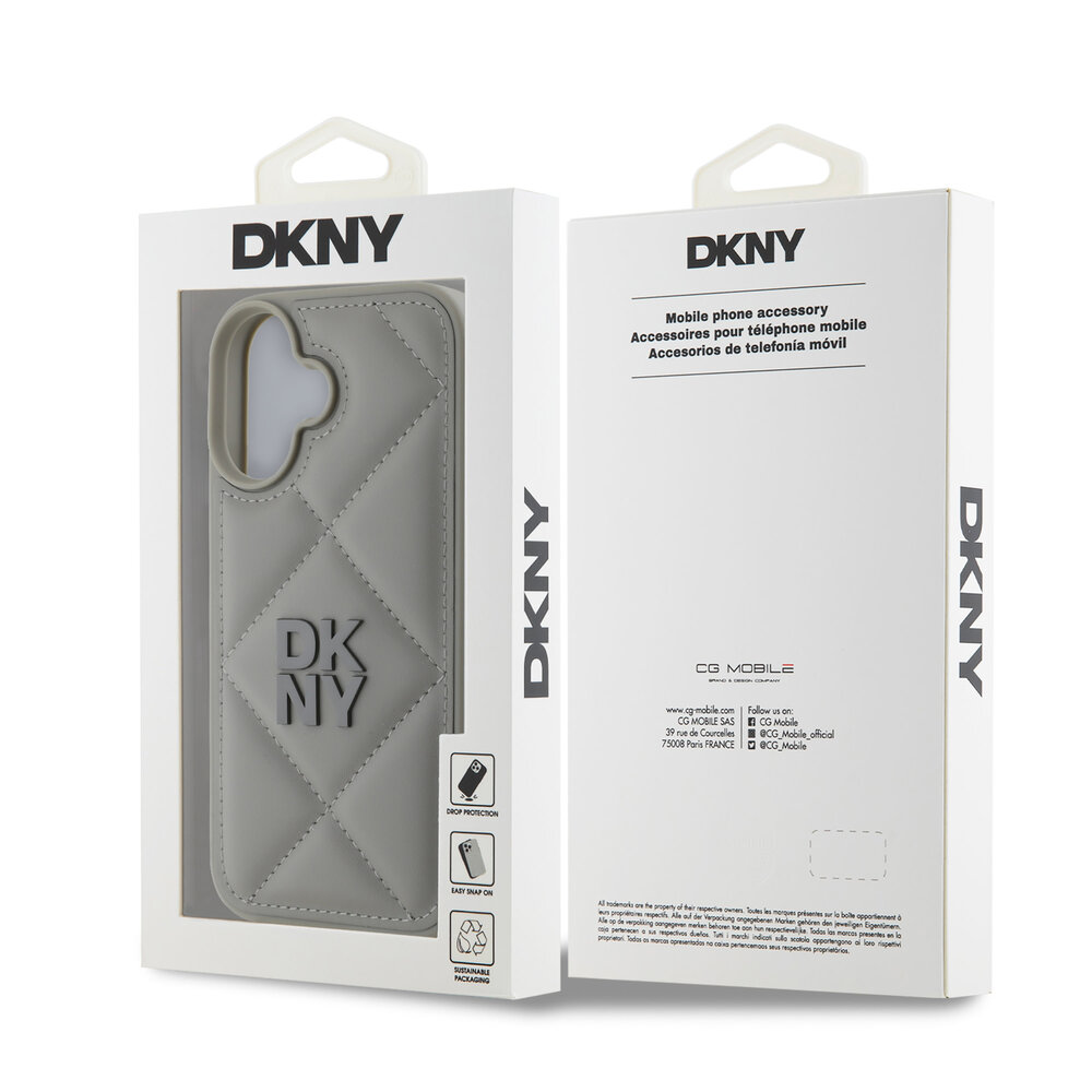 DKNY DKNY iPhone 16 Backcover hoesje PU Leather Quilted Stack Logo - Grijs DKNY DKNY iPhone 16 Backcover hoesje PU Leather Quilted Stack Logo - Grijs