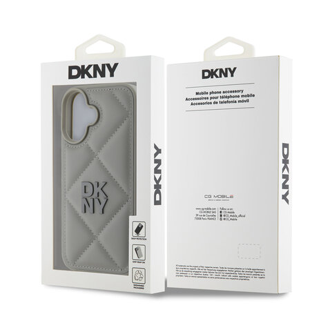 DKNY DKNY iPhone 16 Back cover case - PU Leather Quilted Stack Logo - Grey DKNY DKNY iPhone 16 Back cover case - PU Leather Quilted Stack Logo - Grey