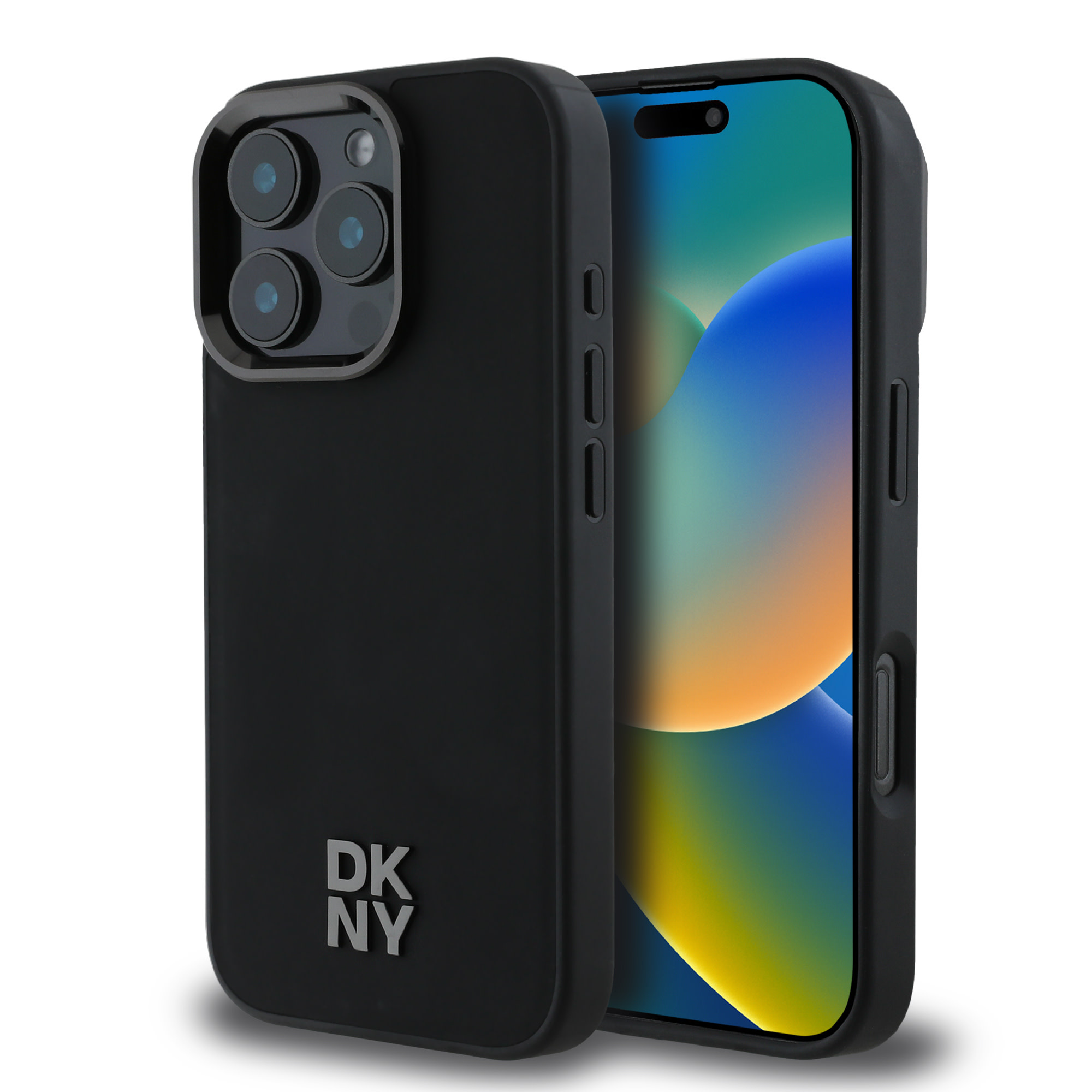 DKNY DKNY iPhone 16 Pro Backcover hoesje PU Leather Stack Logo Magsafe - Zwart
