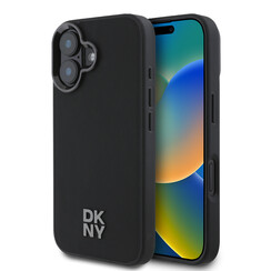 DKNY iPhone 16 Back cover coque PU Leather Stack Logo Magsafe Case - Noir
