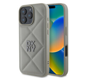 DKNY DKNY iPhone 16 Pro Back cover coque PU Leather Quilted Stack Logo - Gris DKNY DKNY iPhone 16 Pro Back cover coque PU Leather Quilted Stack Logo - Gris