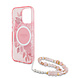 Guess Guess iPhone 15 Pro Max Back cover case - Magsafe IML Glitter with pearls strap - Pink Guess Guess iPhone 15 Pro Max Back cover case - Magsafe IML Glitter with pearls strap - Pink