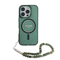 Guess Guess iPhone 16 Pro Back cover case - Magsafe IML Glitter with pearls strap - Green