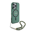 Guess Guess iPhone 16 Pro Back cover case - Magsafe IML Glitter with pearls strap - Green