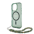 Guess Guess iPhone 16 Pro Backcover hoesje Magsafe IML Glitter with pearls strap - Groen