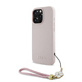 Guess Guess iPhone 16 Pro Back cover case - Magsafe grained - flower charm strap - Pink