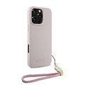Guess Guess iPhone 16 Pro Backcover hoesje Magsafe grained - flower charm strap - Roze