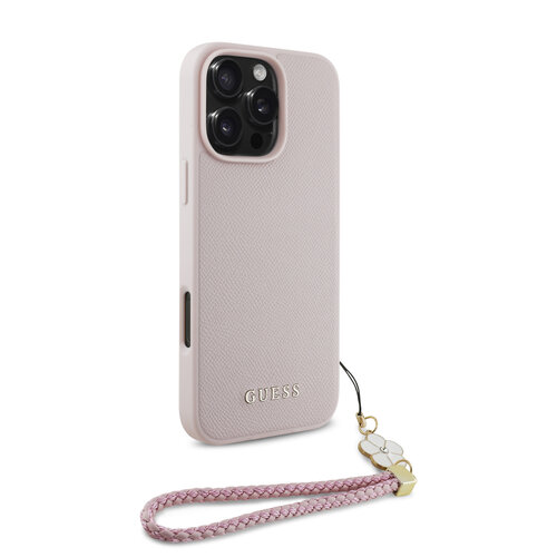 Guess Guess iPhone 16 Pro Back cover coque Magsafe grained - flower charm strap - Rose