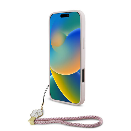 Guess Guess iPhone 16 Pro Back-Cover hul - Magsafe grained - flower charm strap - Rosa