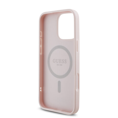 Guess Guess iPhone 16 Pro Back cover case - Magsafe grained - flower charm strap - Pink Guess Guess iPhone 16 Pro Back cover case - Magsafe grained - flower charm strap - Pink