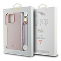 Guess Guess iPhone 16 Pro Backcover hoesje Magsafe grained - flower charm strap - Roze