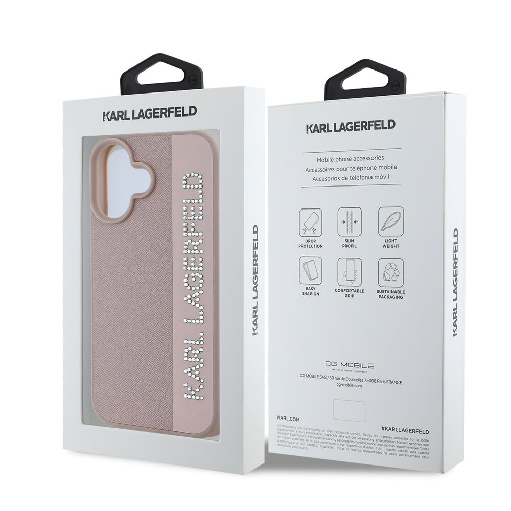 Karl Lagerfeld Karl Lagerfeld iPhone 16 Back-Cover hul - Saffiano rhinestones and charm - Rosa Karl Lagerfeld Karl Lagerfeld iPhone 16 Back-Cover hul - Saffiano rhinestones and charm - Rosa