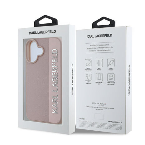 Karl Lagerfeld Karl Lagerfeld iPhone 16 Back-Cover hul - Saffiano rhinestones and charm - Rosa Karl Lagerfeld Karl Lagerfeld iPhone 16 Back-Cover hul - Saffiano rhinestones and charm - Rosa