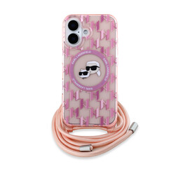 Karl Lagerfeld iPhone 16 Backcover hoesje Magsafe IML KC heads - cord - Roze