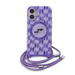 Karl Lagerfeld iPhone 16 Back cover case - Magsafe IML KC heads - cord - Purple