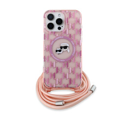Karl Lagerfeld iPhone 16 Pro Backcover hoesje Magsafe IML KC heads - cord - Roze