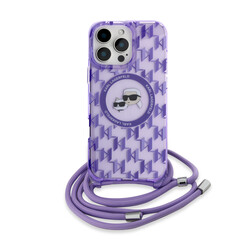 Karl Lagerfeld iPhone 16 Pro Back-Cover hul - Magsafe IML KC heads - cord - Lila
