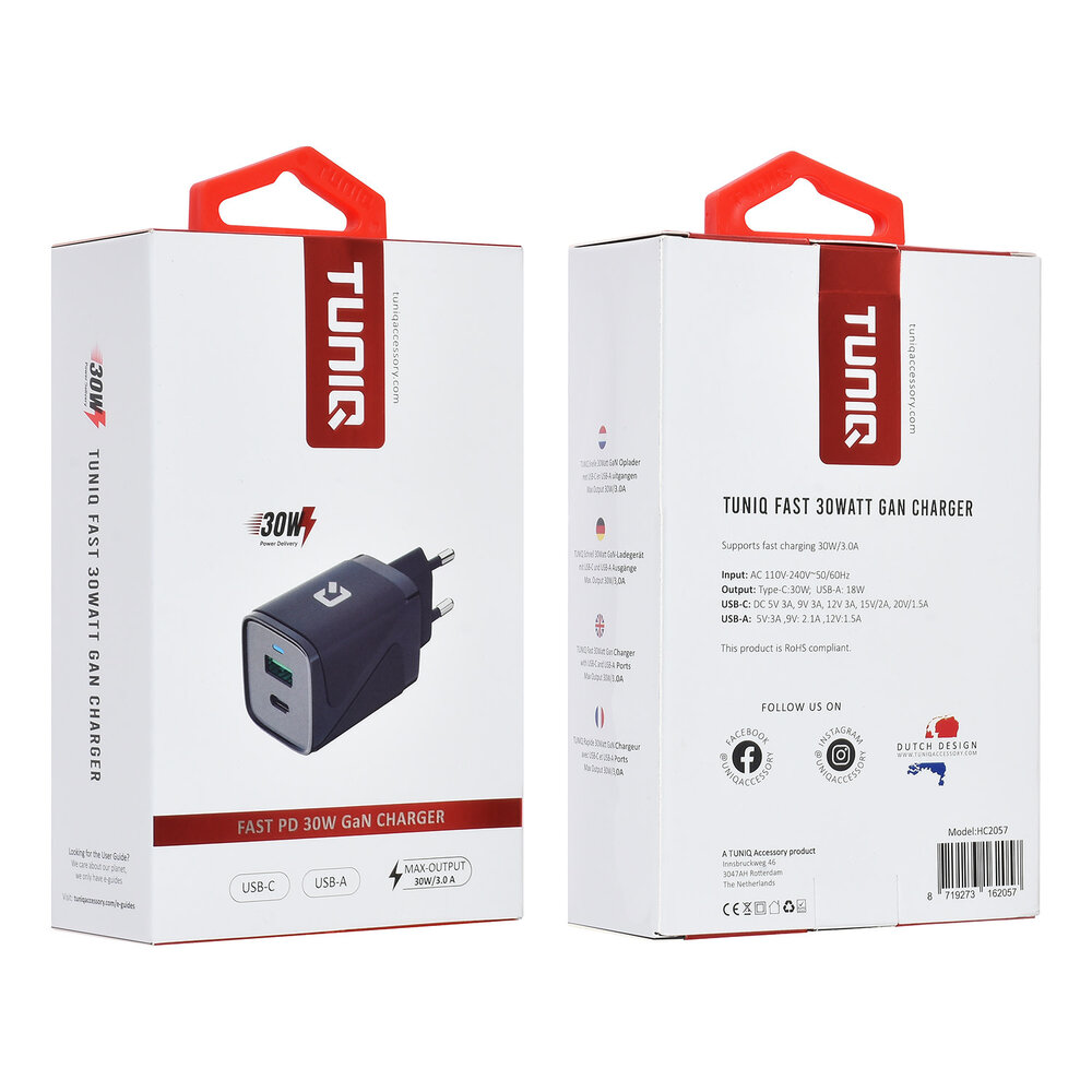 TUNIQ TUNIQ  Adaptateur GaN PD 30W TUNIQ- Double Port - Noir