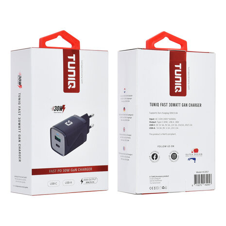 TUNIQ TUNIQ  Adaptateur GaN PD 30W TUNIQ- Double Port - Noir