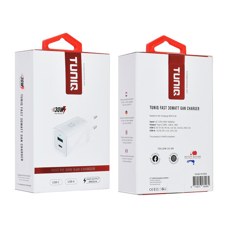 TUNIQ TUNIQ Adaptateur GaN PD 30W TUNIQ - Double Port- Blanc TUNIQ TUNIQ Adaptateur GaN PD 30W TUNIQ - Double Port- Blanc