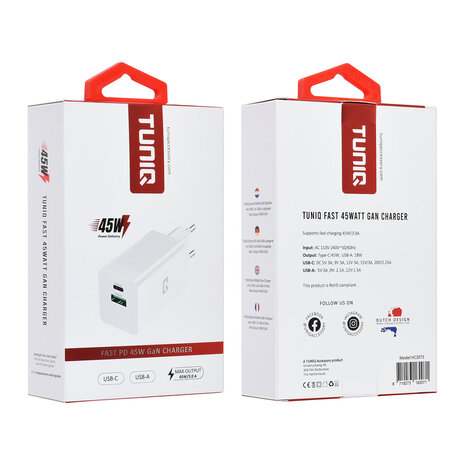 TUNIQ TUNIQ PD 45W GaN Adapter - TUNIQ 3.0A Schnellladegerät - Weiss TUNIQ TUNIQ PD 45W GaN Adapter - TUNIQ 3.0A Schnellladegerät - Weiss