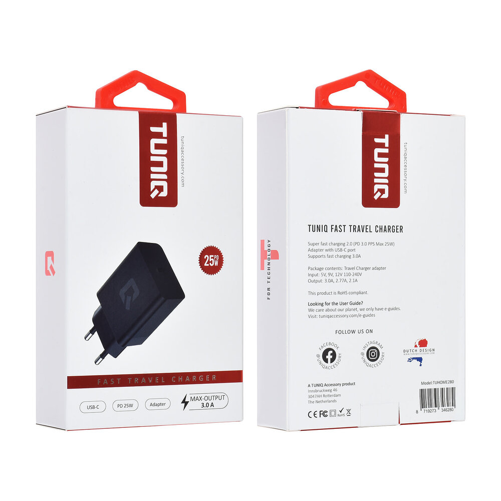 TUNIQ TUNIQ Fast Charger PD 25W Adapter - Black TUNIQ TUNIQ Fast Charger PD 25W Adapter - Black