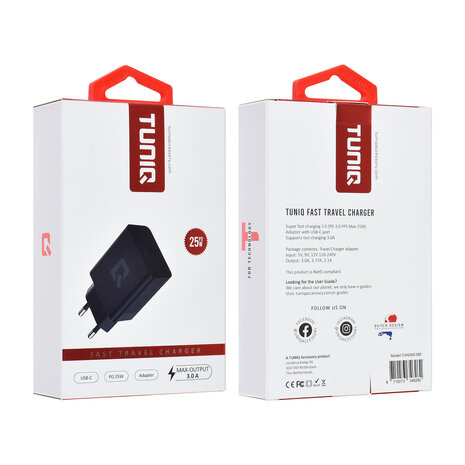TUNIQ TUNIQ Fast Charger PD 25W Adapter - Black TUNIQ TUNIQ Fast Charger PD 25W Adapter - Black