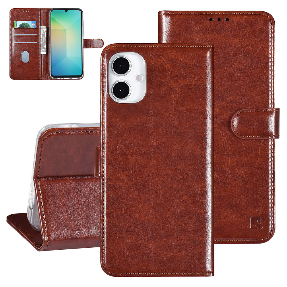TUNIQ TUNIQ Galaxy A16 5G Book-Case hul - Kartenhalter für 3 Karten - Magnetverschluss - Hanger - Braun TUNIQ TUNIQ Galaxy A16 5G Book-Case hul - Kartenhalter für 3 Karten - Magnetverschluss - Hanger - Braun