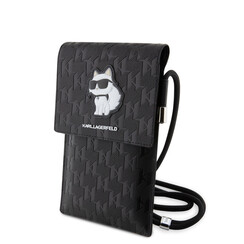 Karl Lagerfeld 7 inch phone pouch Saffiano mono pin Choupette - Black