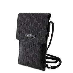 Karl Lagerfeld 7 inch phone pouch Saffiano mono plaque - Black