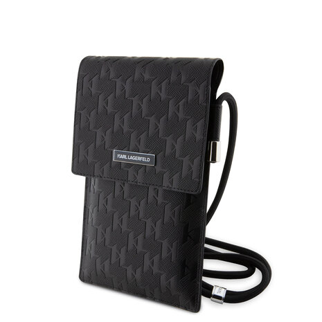 Karl Lagerfeld Karl Lagerfeld 7 inch phone pouchSaffiano mono plaque - Zwart Karl Lagerfeld Karl Lagerfeld 7 inch phone pouchSaffiano mono plaque - Zwart