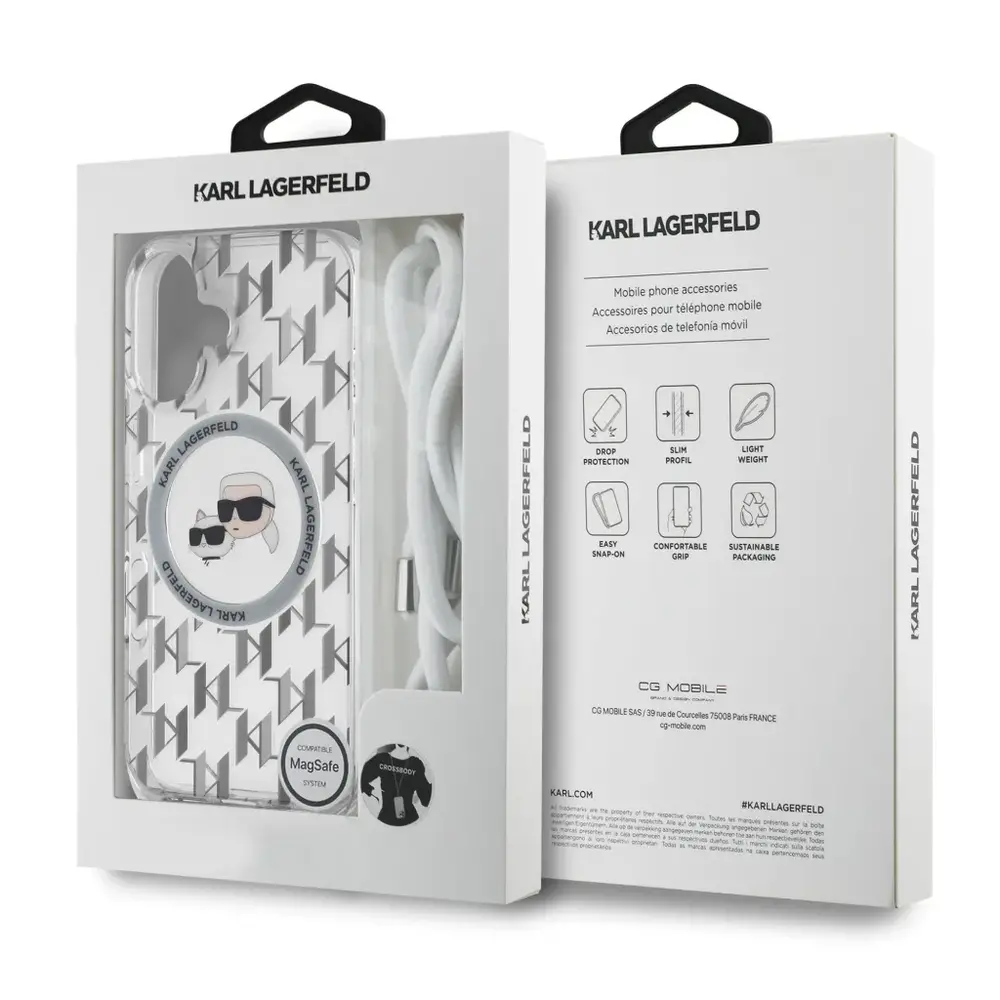 Karl Lagerfeld Karl Lagerfeld iPhone 16 Back cover case - Magsafe IML KC heads - cord - Transparent Karl Lagerfeld Karl Lagerfeld iPhone 16 Back cover case - Magsafe IML KC heads - cord - Transparent