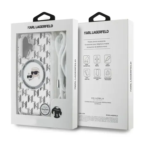 Karl Lagerfeld Karl Lagerfeld iPhone 16 Back cover case - Magsafe IML KC heads - cord - Transparent Karl Lagerfeld Karl Lagerfeld iPhone 16 Back cover case - Magsafe IML KC heads - cord - Transparent