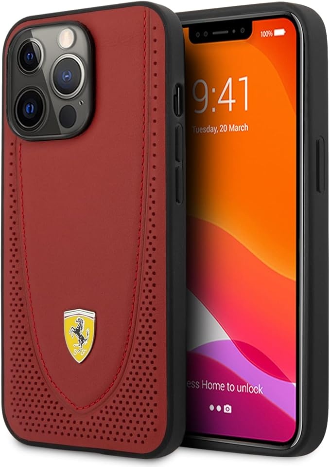 Ferrari Ferrari iPhone 13 Pro Backcover hoesje Stiched - Rood