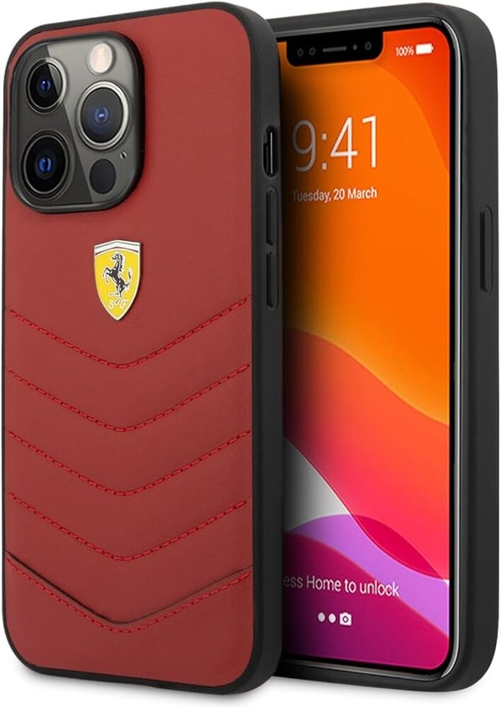 Ferrari Ferrari iPhone 13 Pro Back cover case - Quilted - Red Ferrari Ferrari iPhone 13 Pro Back cover case - Quilted - Red