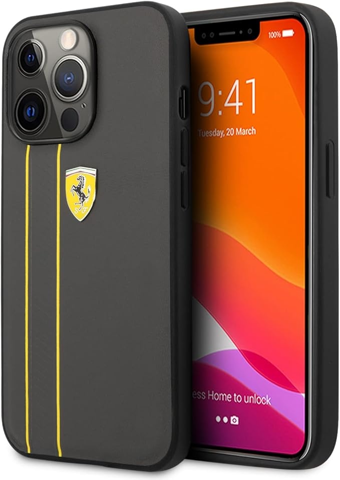Ferrari Ferrari iPhone 13 Pro Backcover hoesje Stripes - Geel