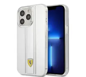 Ferrari Ferrari iPhone 13 Pro Back-Cover hul - 3D Stripes - Silber Ferrari Ferrari iPhone 13 Pro Back-Cover hul - 3D Stripes - Silber