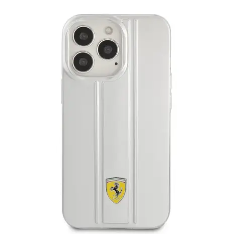 Ferrari Ferrari iPhone 13 Pro Back-Cover hul - 3D Stripes - Silber Ferrari Ferrari iPhone 13 Pro Back-Cover hul - 3D Stripes - Silber