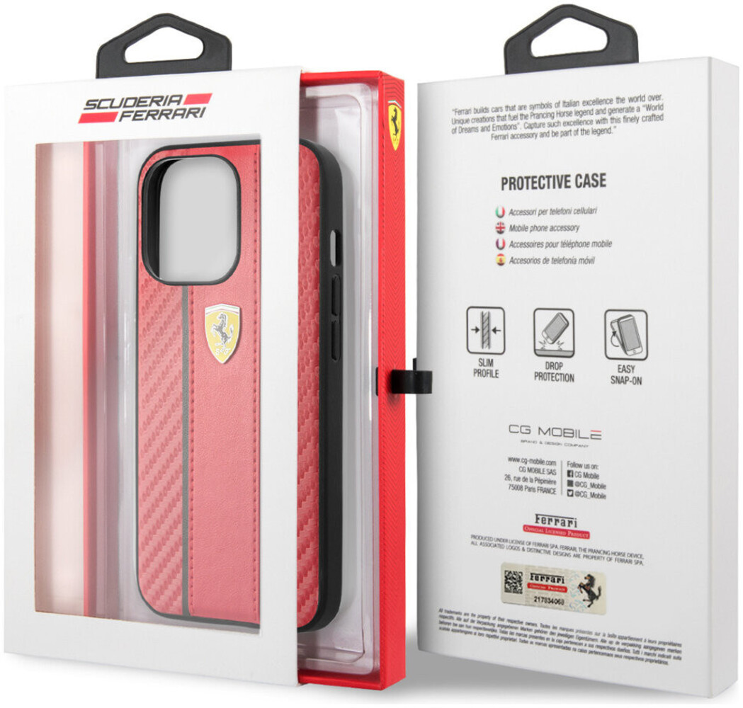 Ferrari Ferrari iPhone 13 Pro Backcover hoesje Central Stripe - Rood Ferrari Ferrari iPhone 13 Pro Backcover hoesje Central Stripe - Rood