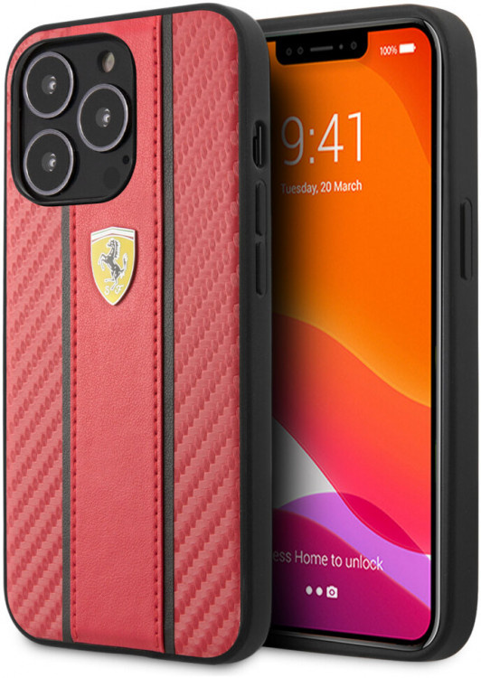 Ferrari Ferrari iPhone 13 Pro Backcover hoesje Central Stripe - Rood