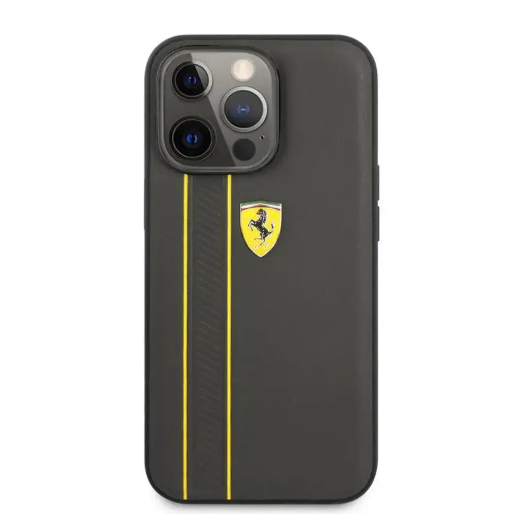 Ferrari Ferrari iPhone 13 Pro Max Backcover hoesje Lines Grey - Geel Ferrari Ferrari iPhone 13 Pro Max Backcover hoesje Lines Grey - Geel