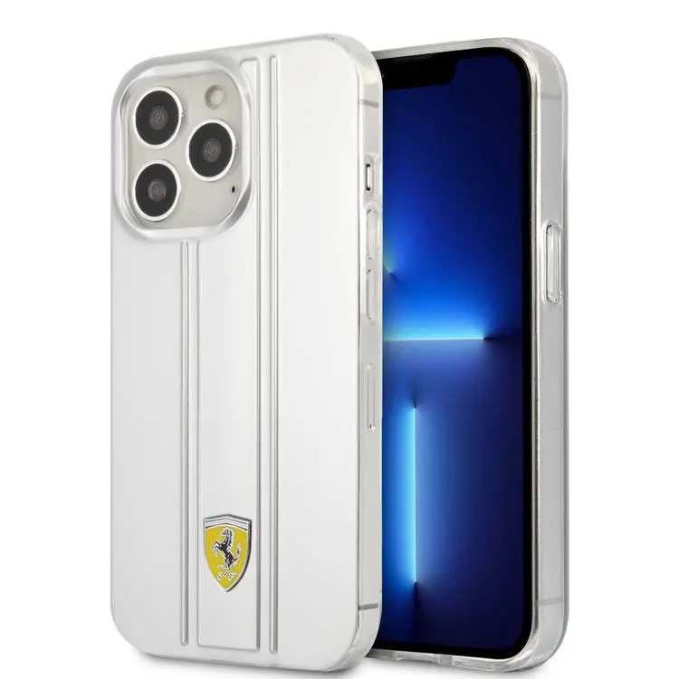 Ferrari Ferrari iPhone 13 Pro Max Backcover hoesje 3D Stripes - Zilver