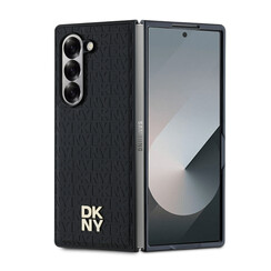 DKNY Galaxy Z Fold 6 Leather Repeat Pattern Stack Logo MagSafe Case - Black