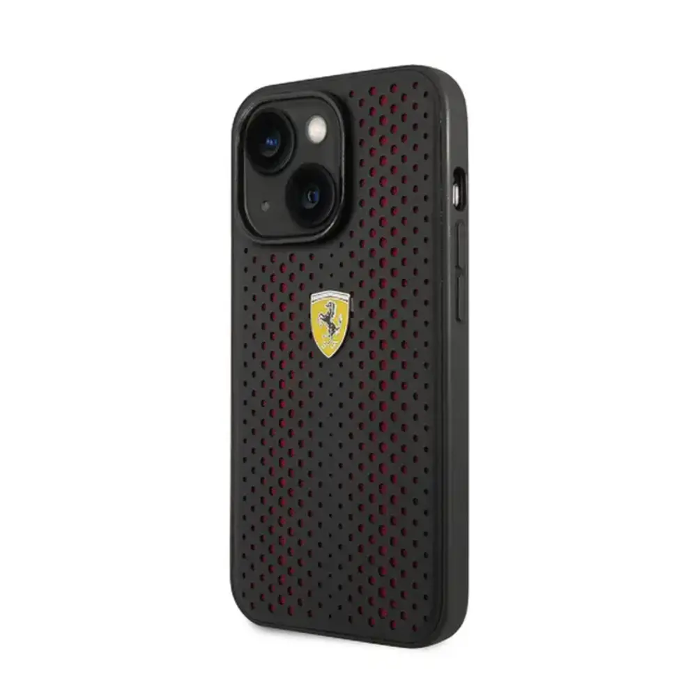 Ferrari Ferrari iPhone 14 Plus & 15 Plus Backcover hoesje - Perforated - Nylon Base - Zwart