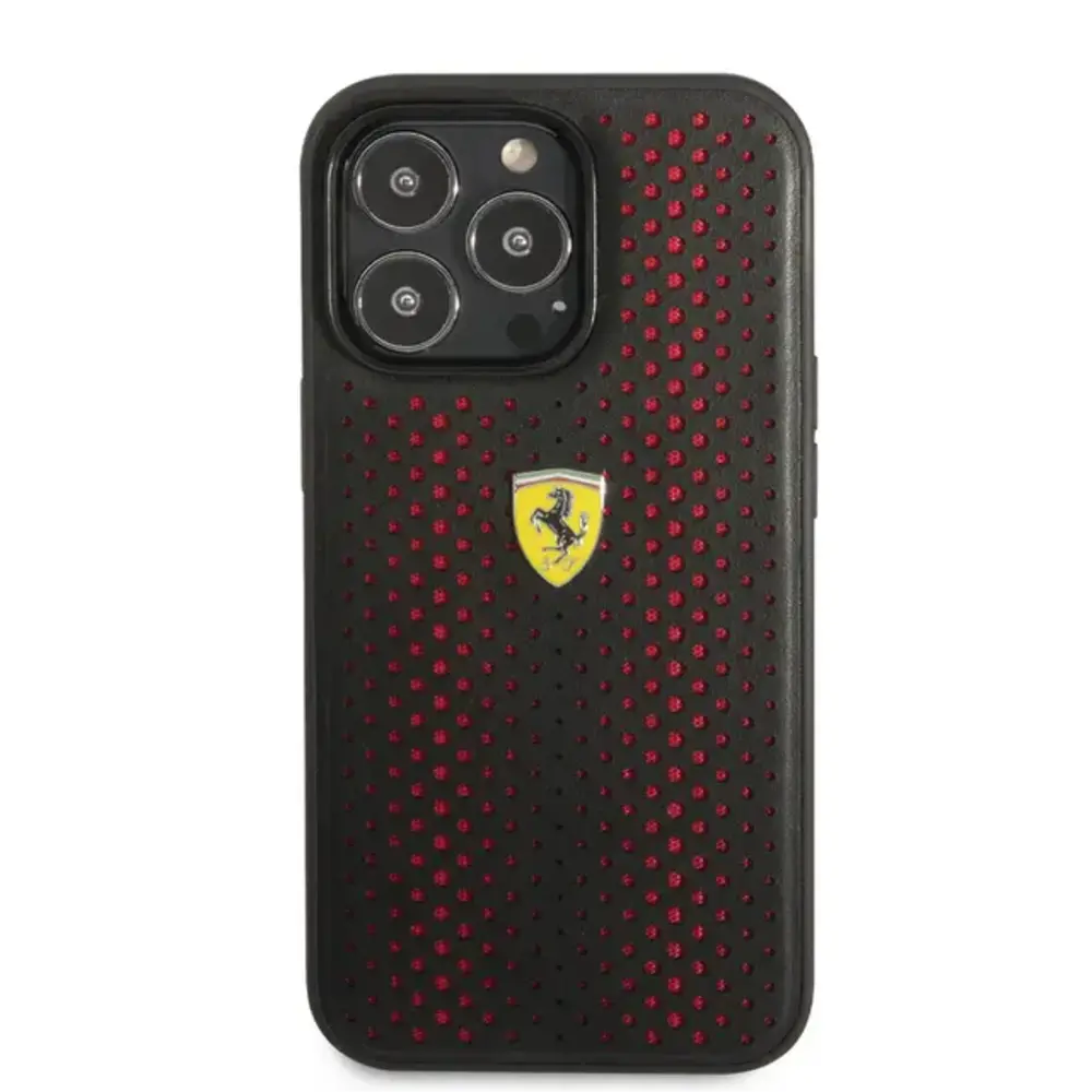 Ferrari Ferrari iPhone 14 Pro Backcover hoesje Leather Perfo - Rood Ferrari Ferrari iPhone 14 Pro Backcover hoesje Leather Perfo - Rood