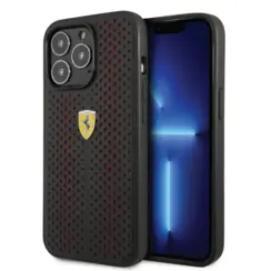 Ferrari iPhone 14 Pro Back cover case - Leather Perfo - Red