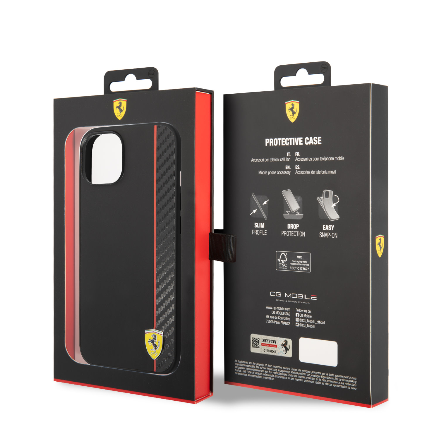 Ferrari Ferrari iPhone 14 Plus Backcover hoesje Bimaterial stripe - Zwart, foto 4 van 6