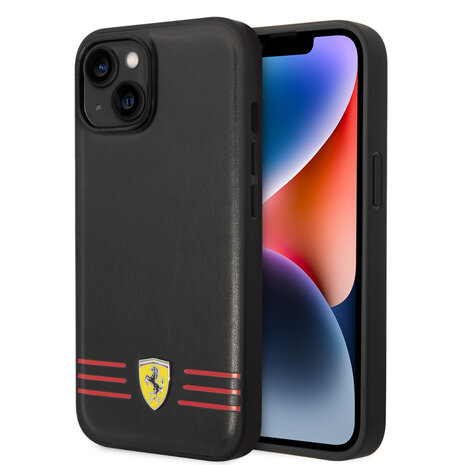 Ferrari Ferrari iPhone 14 Plus Back-Cover hul - Trio lines - Schwarz Ferrari Ferrari iPhone 14 Plus Back-Cover hul - Trio lines - Schwarz