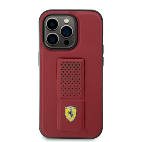Ferrari Ferrari iPhone 14 Pro Back-Cover hul - Stand Perforated - Rot Ferrari Ferrari iPhone 14 Pro Back-Cover hul - Stand Perforated - Rot