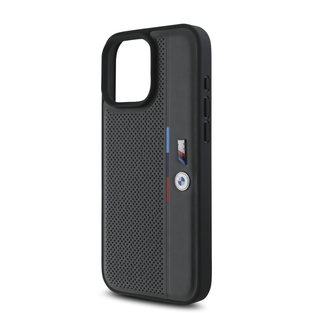 BMW BMW iPhone 16 Pro Back-Cover hul - Perforated Tricolor Detail Line - Grau BMW BMW iPhone 16 Pro Back-Cover hul - Perforated Tricolor Detail Line - Grau